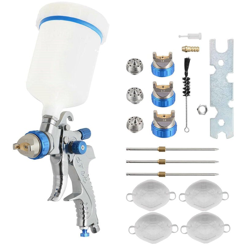 Image of Farbspritzsystem mit Farbpistole und 3 Düsen (1,4 mm / 1,7 mm / 2,0 mm), blau
