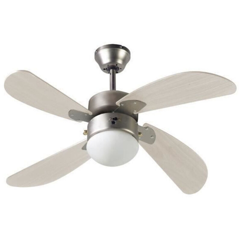 FARELEK - BERMUDES O 107 cm - Ventilatore da soffitto reversibile, 4 pale in rovere chiaro + illuminazione 1 Globo 60W E27 - 112423