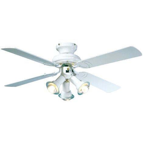 FARELEK - MALDIVES O 107 cm - Ventilateur de plafond reversible, 4 pales laquees blanc + eclairage 3 spots 60 watts E14 - 112615