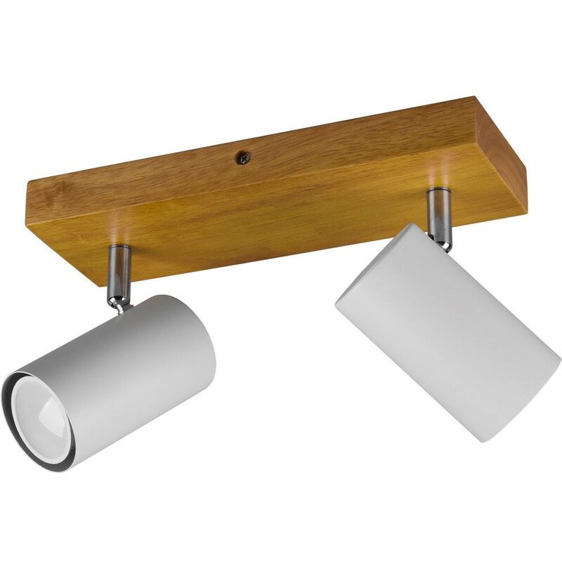 Image of Lampada da soffitto lampada spot lampada da soffitto lampada spot soggiorno, metallo bianco legno opaco, 2 punti fiamma mobili, 2x prese Gu10, LxAxP