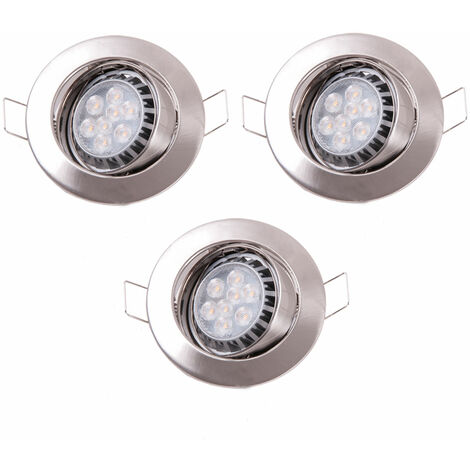 Faretti da incasso rotondi Set di luci da incasso Plafoniere Luci da incasso orientabili, metallo spazzolato ferro, LED 8W 430Lm, P 8,3 cm, set di 3
