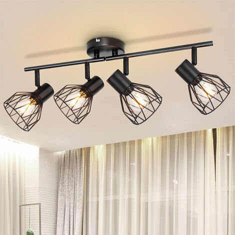 Faretti da soffitto industriali e binari per faretti neri, binario per faretti con attacco E14, barra per faretti da 40 W senza lampadine, plafoniera con 4 faretti LED orientabili