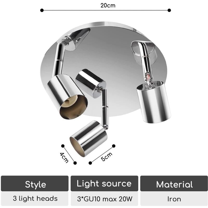 Image of Faretti Da Soffitto Orientabili Plafoniera Led Con 3 Faretti Gu10 Base Lampadari