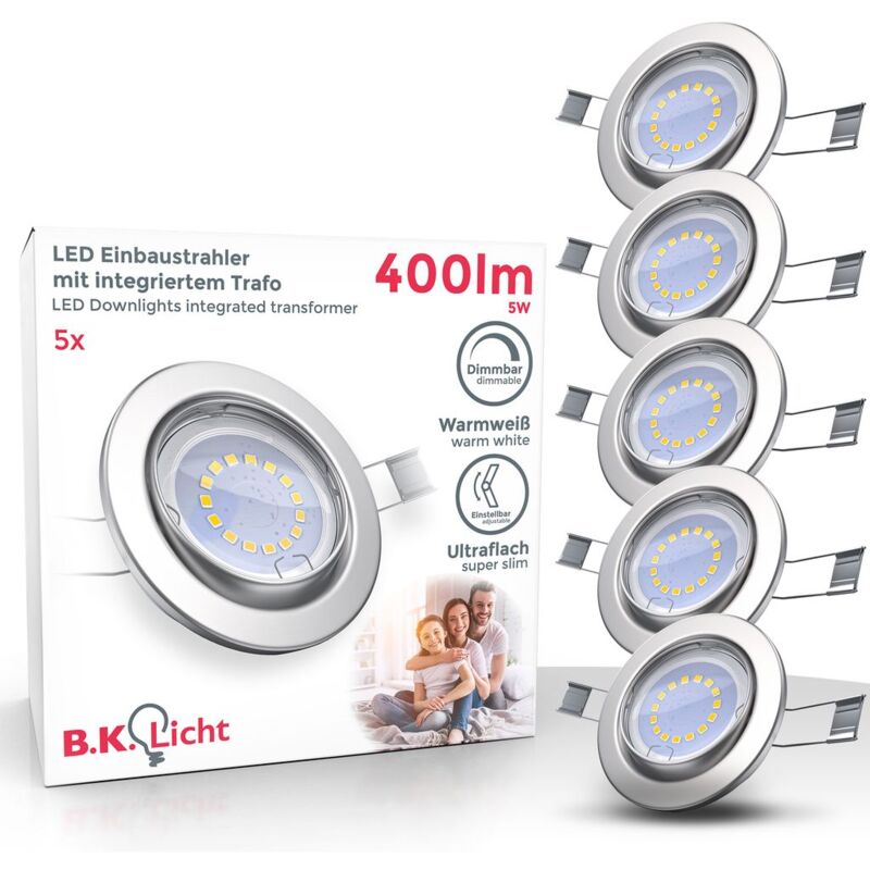 Image of B.k.licht - Faretti led ad incasso orientabili e dimmerabili, include 5 lampadine GU10 da 5W, luce calda 3000K, 400Lm, foro incasso à˜ 68mm, set da 5