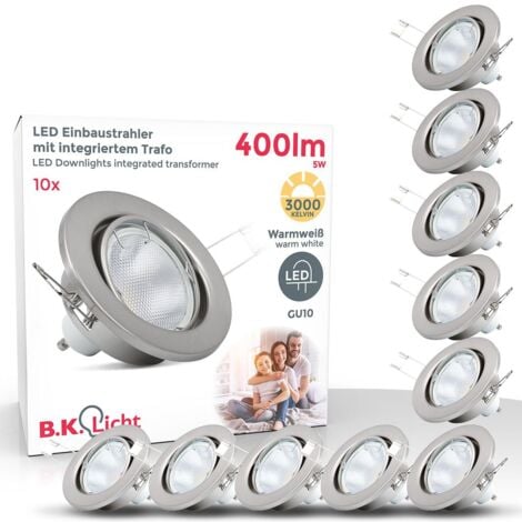 B.K.Licht Faretti LED da incasso ultrapiatti orientabili, LED integrati  4,9W, foro Ø68mm, luce calda