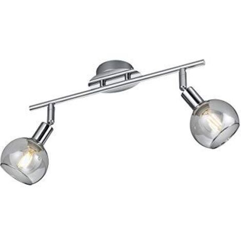 Faretti Soffitto Parete Barra 2 Spots metallo Cromo Vetri Fume Brest GD Trio