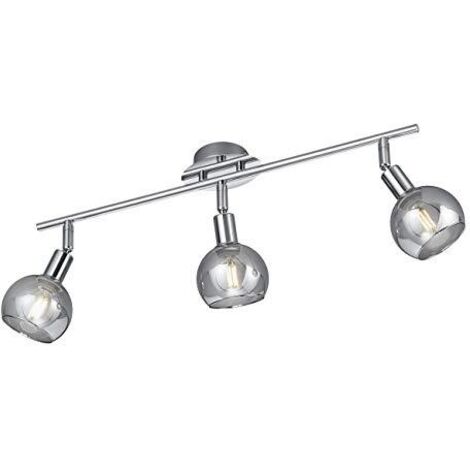 Faretti Soffitto Parete Barra 3 Spots metallo Cromo Vetri Fume Brest GD Trio