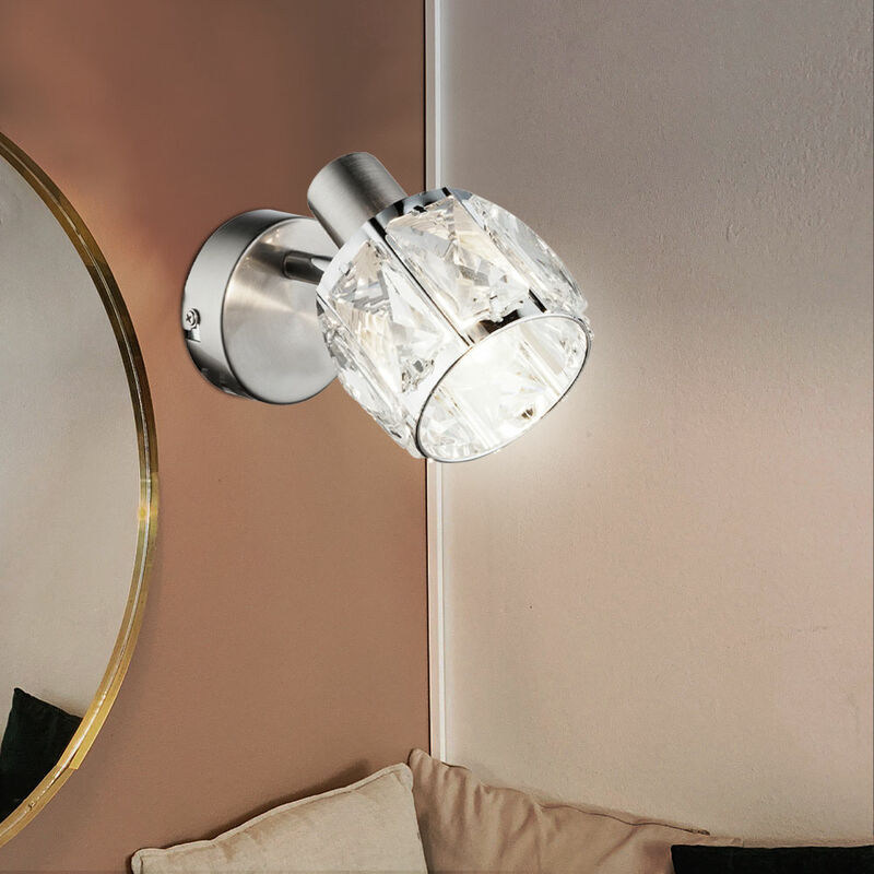 Image of Faretto da parete cromato per illuminazione soggiorno Lampada in cristallo orientabile in un set comprensivo di lampadine a led