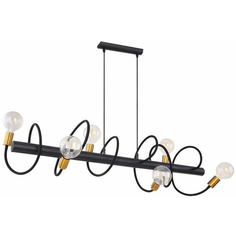 Lampadario a soffitto Axon vintage sospensione con 5 porta lampade oro e  cavo in tessuto nero