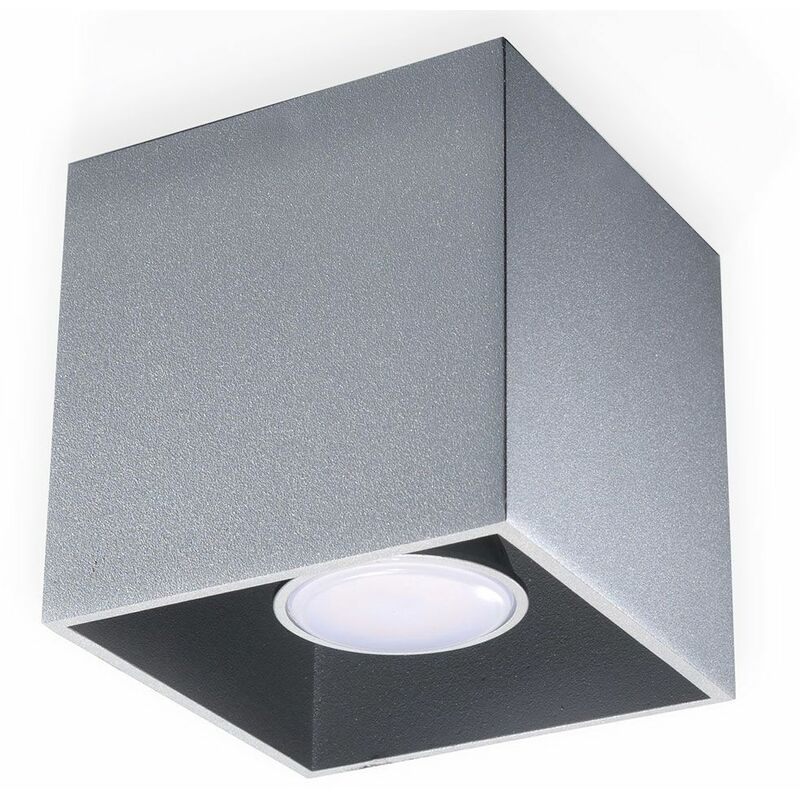 Image of Faretto a plafone, plafoniera quadrata, spot GU10 a plafone, alluminio, grigio, 1x GU10, LxH 10x10 cm, soggiorno