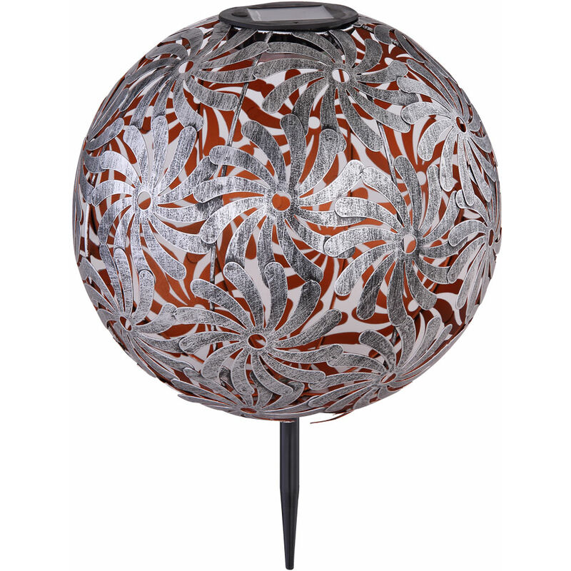 Image of Faretto a sfera con lampada solare a led plug-in grigio argento decorazione giardino lampada da esterno picchetto da terra