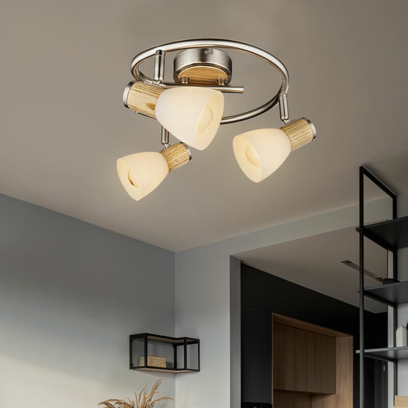 Image of Faretto a soffitto in legno lampada soggiorno illuminazione spot tondo in vetro mobile 54352-4