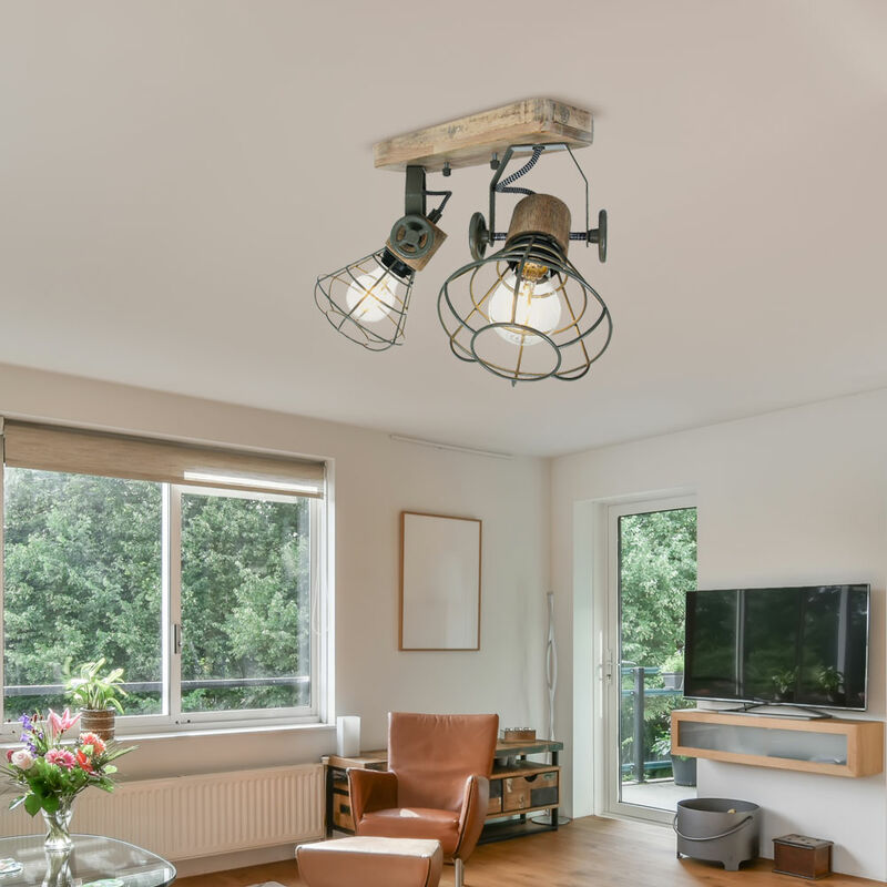 Image of Faretto da soffitto retrò con design a gabbia, lampada da parete con faretto mobile in un set che include lampadine a led