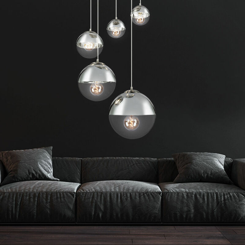 Image of Lampada a sospensione da soffitto di design, faretto a sfera, lampada a sospensione trasparente in un set che include lampadine a led