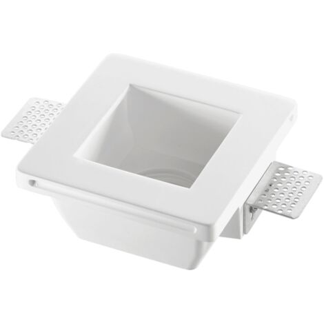 "Faretto ad incasso SNOW quadrato in gesso bianco verniciabile con diffusore in vetro satinato 12x12x6 cm.. (1xGU10)"