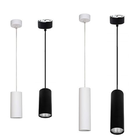 Faretto cilindro pendente a sospensione con attacco gu10 bianco nero 15 e 30 cm  Nero 30 cm
