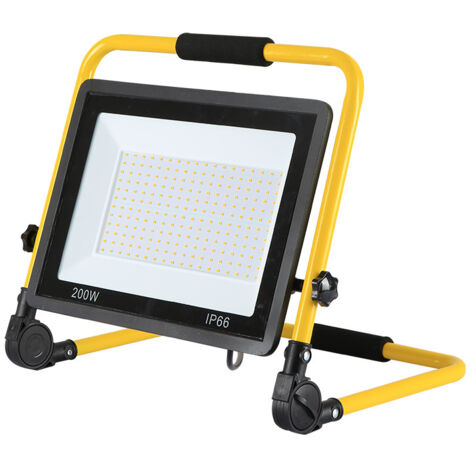 Faretto da cantiere LED da 200W, 4480LM, Lampada da cantiere con spina, Impermeabile e portatile, Lampada da lavoro sottile e leggera, Rotazione a 360°, Super luminoso, Luce bianca 6500K