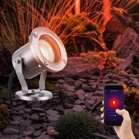 Faretto da giardino GU10 con picchetto faretto da esterno faretto da giardino faretto da terra IP65 orientabile, controllo tramite App, Smart RGB LED 4.5W 290Lm, DxH 9.8x30.5 cm
