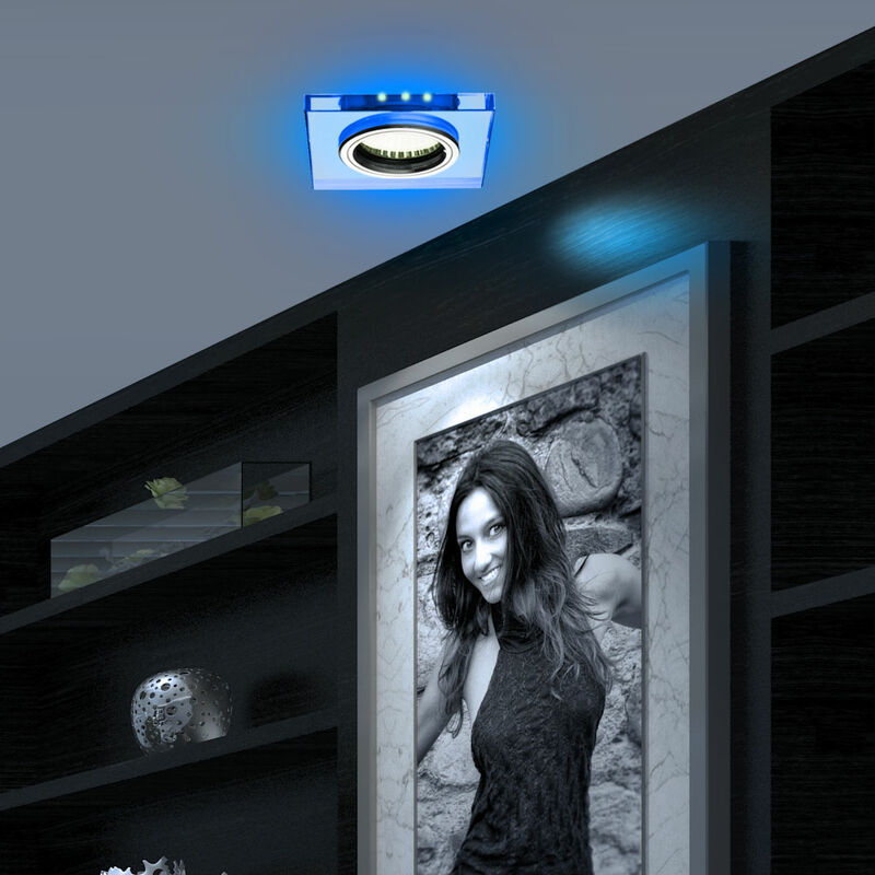 Image of Faretto da incasso a soffitto soggiorno lampada in vetro decorativo illuminazione a led blu in un set che include lampadine a led