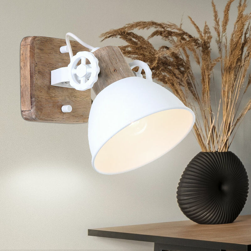 Image of Faretto da parete retrò in legno soggiorno filament lampada spot bianco orientabile in un set con lampadine a led