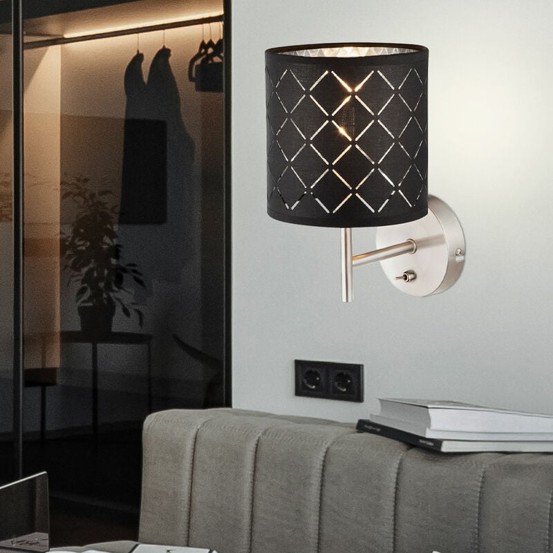 Image of Faretto da parete tessile lampada funzionante soggiorno illuminazione interruttore grigio argento chiaro