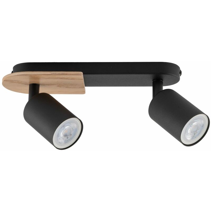 Faretto da soffitto 2 luci metallo legno nero