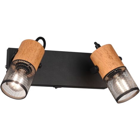Faretto da soffitto 2 luci TOSH E14 nero/legno Trio
