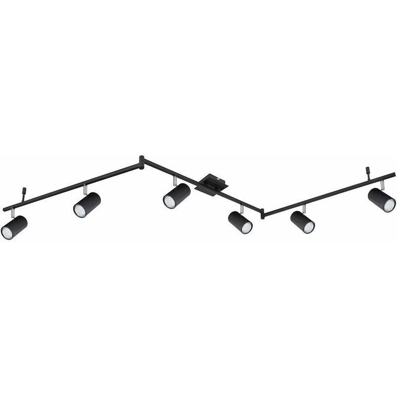 Image of Faretto da soffitto 6 fiamme Spot bar plafoniera Plafoniera in metallo nero, bracci e faretti orientabili, 6x Gu10, LxPxH 180x10x18,5 cm