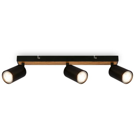 Faretto da soffitto Briloner Tib, orientabile, accensione/spegnimento tramite interruttore a parete, legno nero