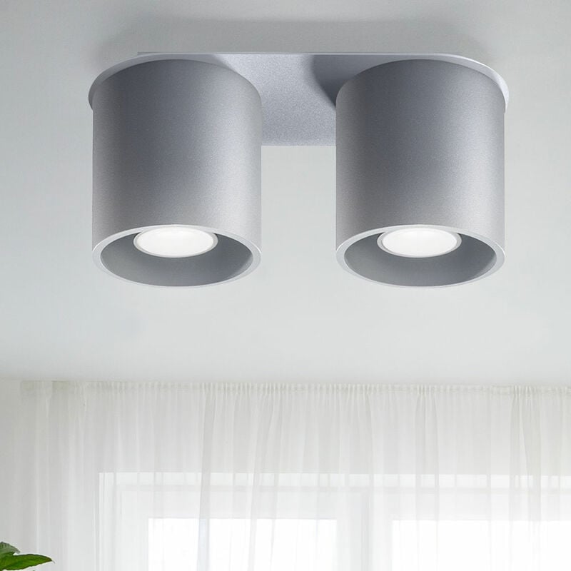 Image of Faretto da soffitto design moderno lampade da cucina faretto lampada da soffitto a 2 fiamme spot, grigio alluminio, 2x GU10, LxH 26 x 12 cm