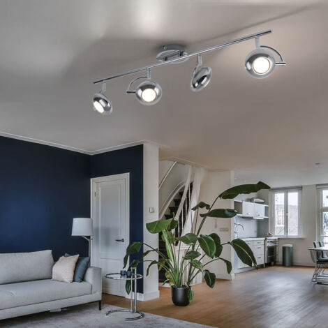 Faretto da soffitto Faretto da soffitto cromato Plafoniera LED per soggiorno con spot regolabili, 4x GU10 5W, 4x 350lm 3000K, LxH 70x11 cm