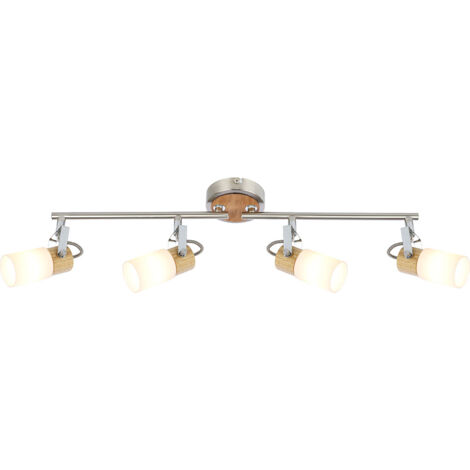 Faretto da soffitto in legno, faretto da soggiorno, 4 faretti mobili in metallo, legno, argento, marrone opale, 4 LED da 4 watt, 400 lumen, bianco caldo, PxAxL 10x14,5x60