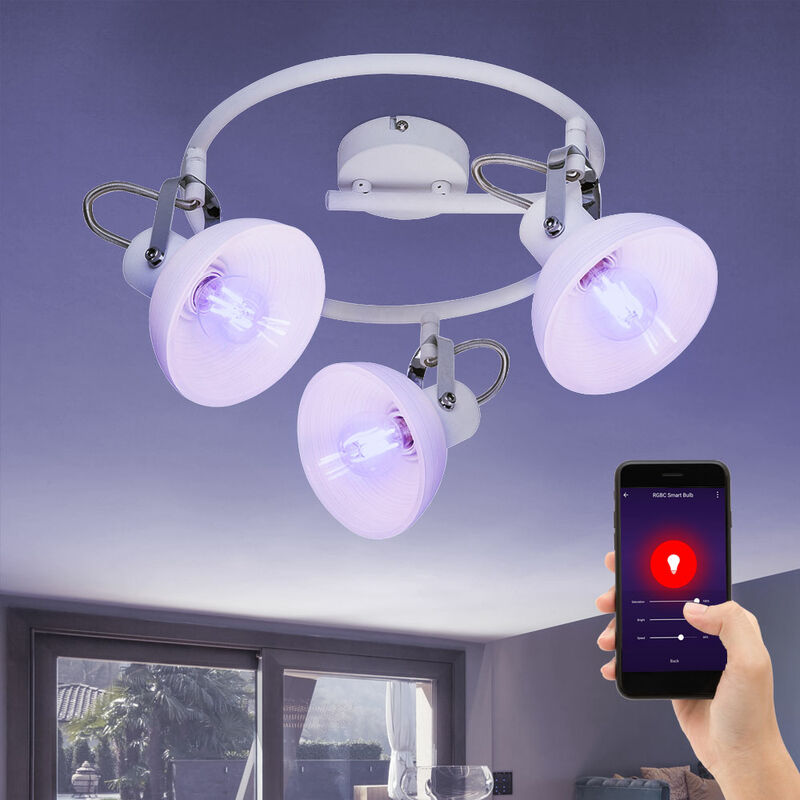 Image of Spot da soffitto intelligente Lampada Rondell dimmer per lampada ruotabile controllabile tramite app vocale telefono cellulare in un set che include