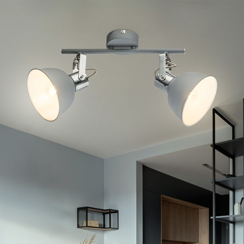 Image of Faretto da soffitto lampada da soggiorno orientabile plafoniera 2 fiamme spot da pranzo per sala da pranzo, grigio metallo, 2x E14, LxH 30x19 cm