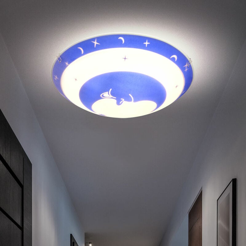 Image of Lampada da soffitto camera dei bambini lampada da camera per bambini in vetro stelle lampada per bambini lampada da soffitto blu luna, metallo, 1x