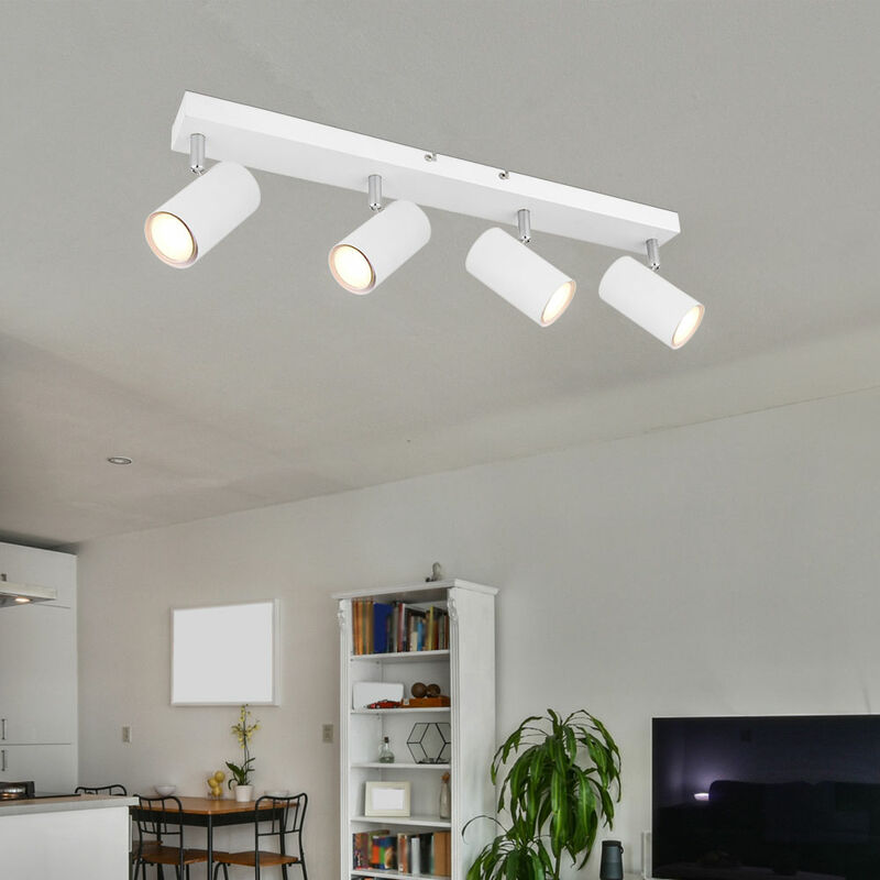 Image of Faretto da soffitto plafoniera Spot 4 fiamme bianco Plafoniera soggiorno con faretti orientabili, metallo, 4x GU10, LxPxH 56x6x12