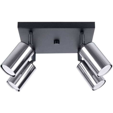Faretto da soffitto quadrato nero, quadruplo, paralumi cromati, 4xGU10 10W WINX SL.1370 Sollux Lighting