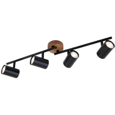 Faretto da soffitto retrò vintage orientabile e girevole 4x GU10 nero base in legno Briloner