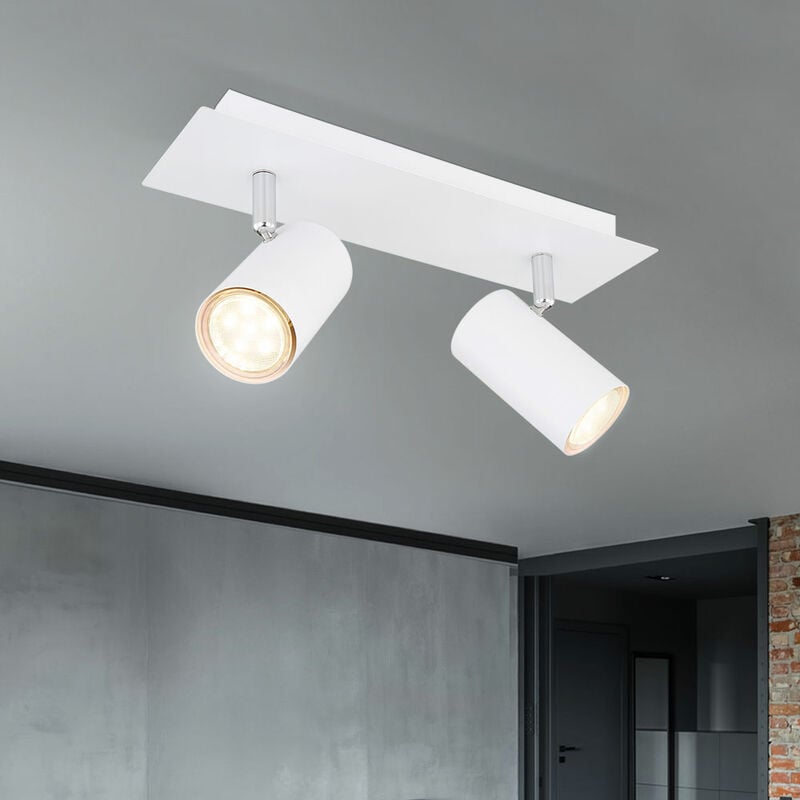 Image of Faretto da soffitto spot bar lampada da soffitto lampada da camera Faretto orientabile a 2 fiamme, metallo bianco, 2 attacchi GU10, LxPxH 30x9x12 cm
