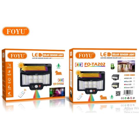 FARETTO FARO DA ESTERNO CON PANNELLO SOLARE 75 LED + 1 RGB CON TELECOMANDO TA202
