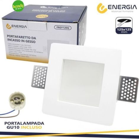 Faretto in gesso con vetrino satinato quadrato da incasso Foro GU10 120x120 mm