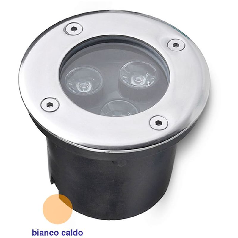 Image of Faretto incasso led da esterno segnapasso calpestabile IP65 3 powerled 3W luce calda