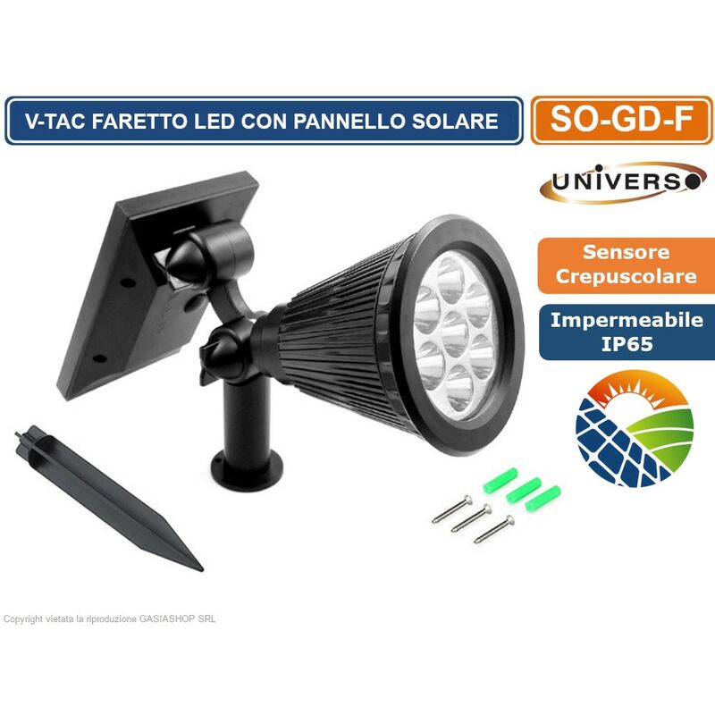 Image of Faretto lampada led con picchetto da giardino 7W IP65 con pannello solare e sensore crepuscolare