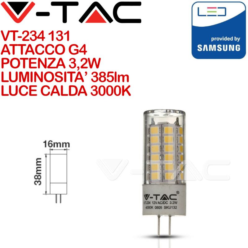 Image of V-tac - pro VT-234 Faretto led Chip Samsung G4 3,2W Bianco caldo - 3000K
