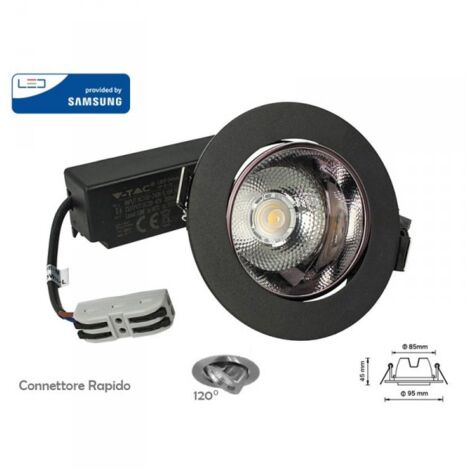 Faretto Led COB da Incasso 10W 3000K Rotondo Riflettore Orientabile Carcassa Nera Chip Samsung SKU-2120051