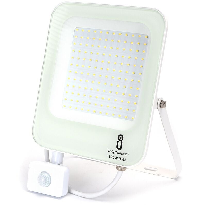 Image of Faro proiettore Led 100W Bianco da esterno IP65 Bianco neutro 4000K con sensore crepuscolare e di movimento Aigostar