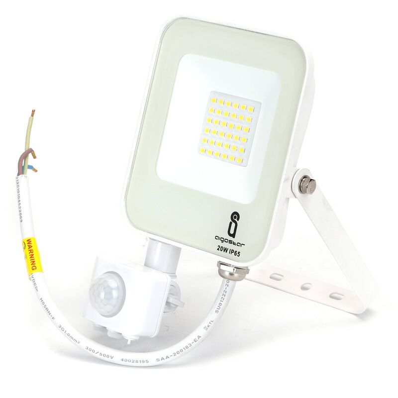 Image of Faro proiettore Led 20W Bianco da esterno IP65 Bianco neutro 4000K con sensore crepuscolare e di movimento Aigostar