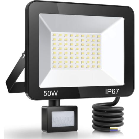 Faretto LED da esterno 50W con sensore di movimento, faretto LED impermeabile IP67 con sensore, 5000LM, luce bianca fredda 7000K, lampada da esterno per giardino, patio, ingresso - RWMotion