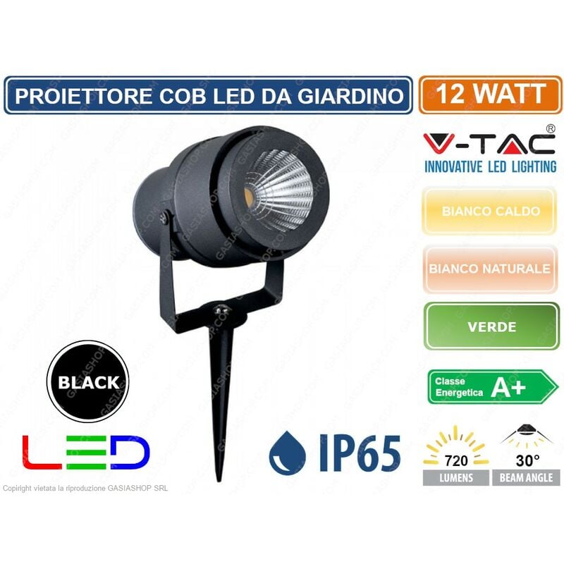 V-tac - VT-857 faretto led cob da giardino 12W con picchetto colore nero - sku 7544 / 7545 / 7546 - Colore Luce: Verde