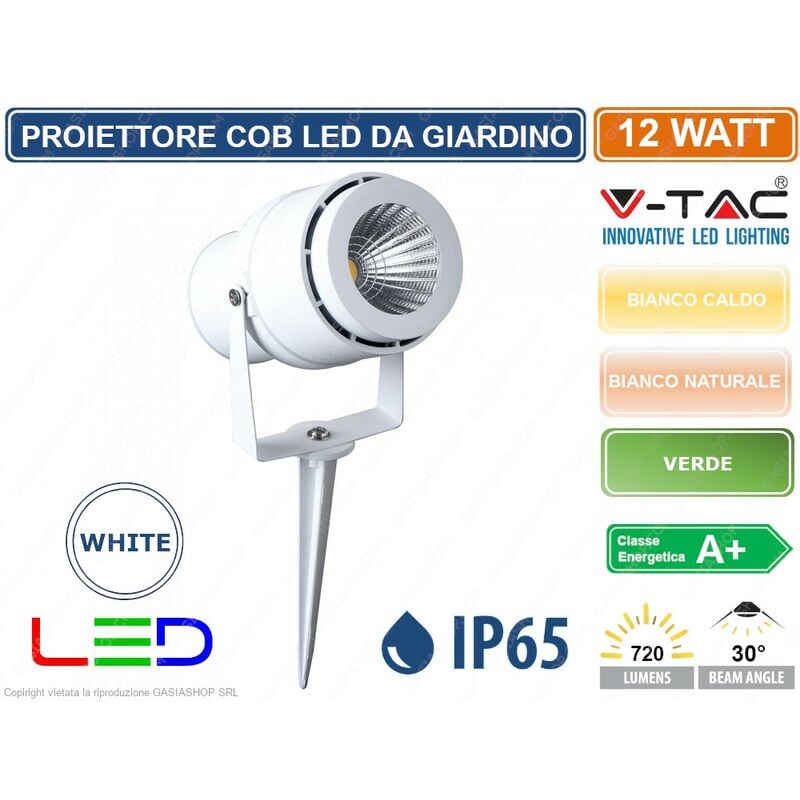 V-tac - VT-857 faretto led cob da giardino 12W con picchetto colore bianco - sku 7547 / 7548 / 7549 - Colore Luce: Verde